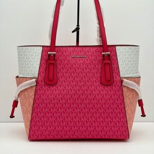 Michael Kors Pink and White Tri-Tone MK Logo Tote